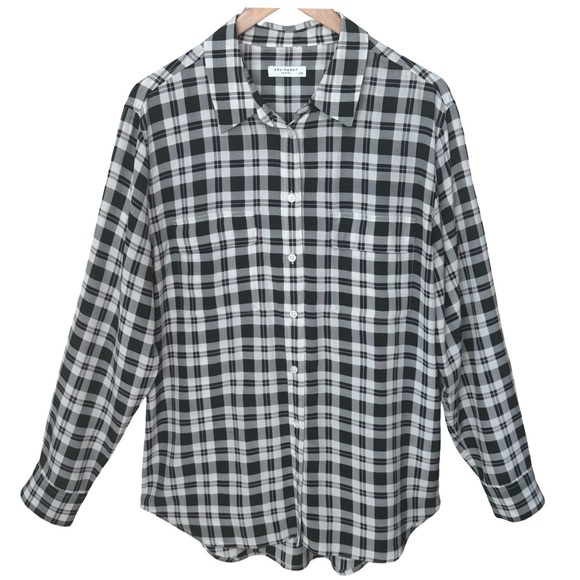 Equipment Tops - EQUIPMENT Femme Signature 100% Silk Plaid Blouse Button Front Gray Size Large